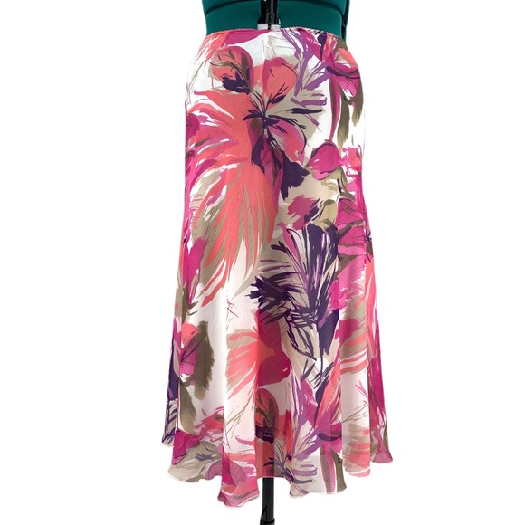 Tribal Pink Floral Patterned Lined Midi Skirt, 12 - Picture 6 of 16